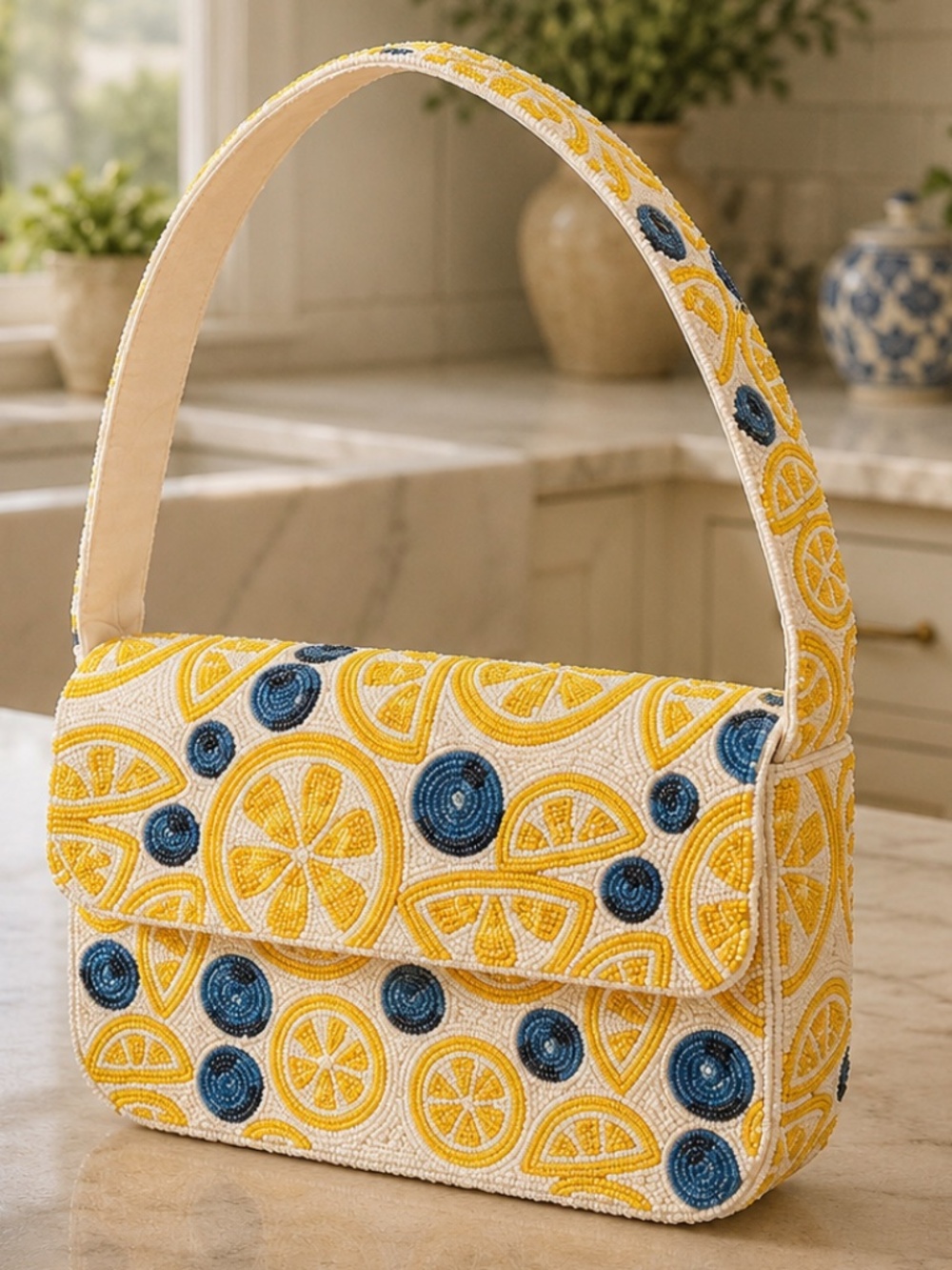 NWT Viral Lemon and blueberry beaded bag/purse